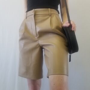 Wilfred Tan Faux Leather Shorts